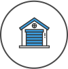 House with blue garage door icon that represents quality time delivery.