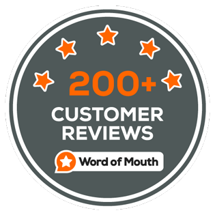 200+ Customer Reviews - Word Of Mouth Milestone Badge